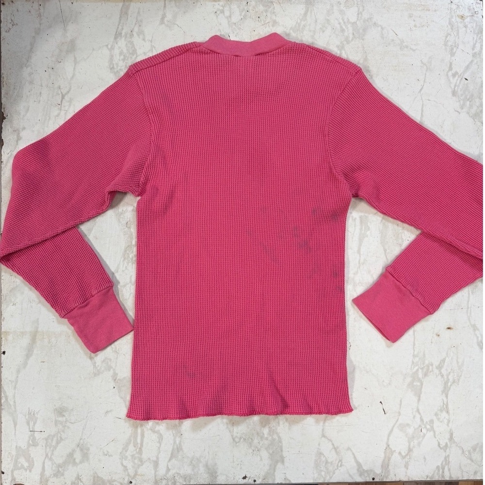 Fruit of the Loom Thermal Shirt Mens Large Pink Good Vintage 70s Waffle Knit - Picture 2 of 5